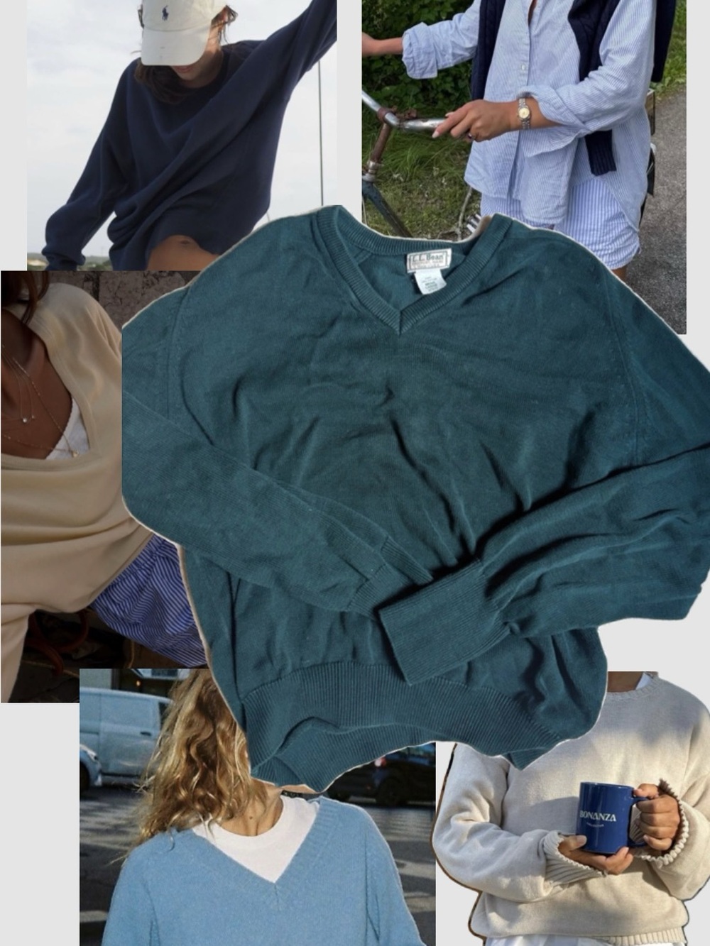 Vintage L.L. Bean Men's Forest Green V-Neck Sweater